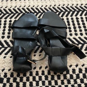 Black faux leather sandal